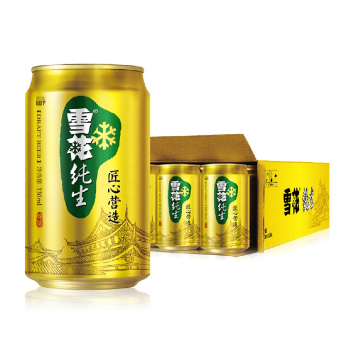 雪花啤酒 纯生 匠心营造 330mlX24听 整箱 6瓶1份起送